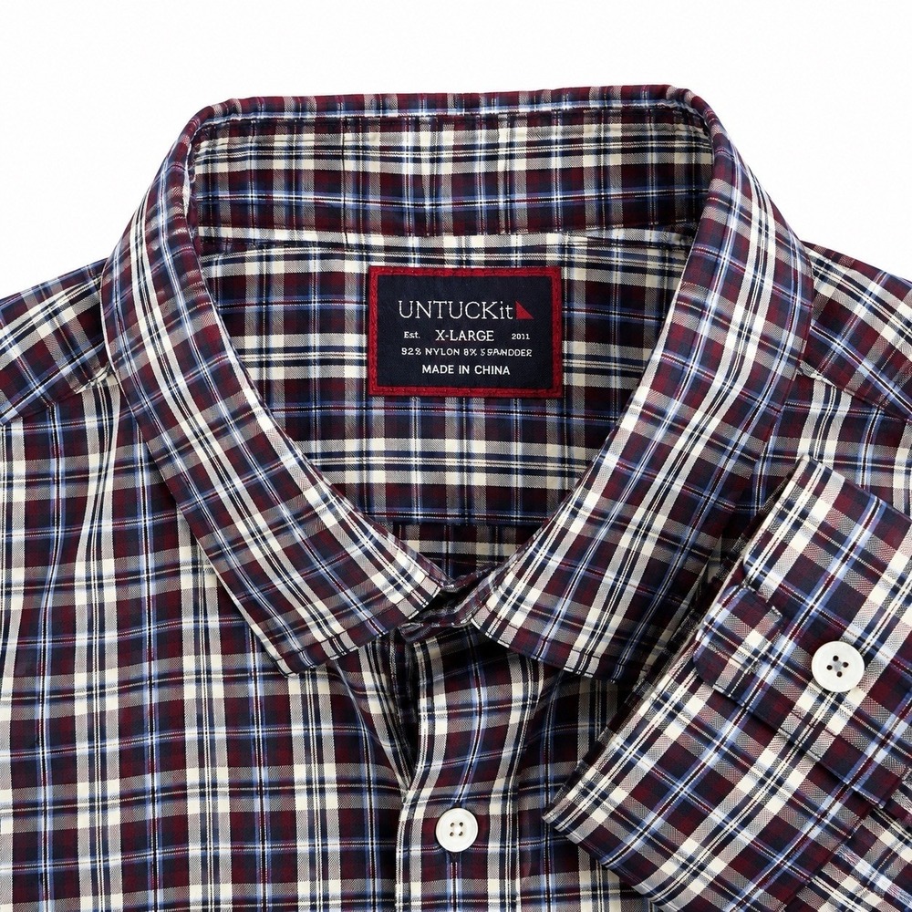 UNTUCKit Millbrook Shirt Mens XL Red Blue Plaid Performance Nylon Long Sleeve